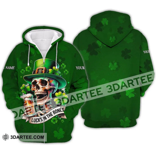 Unisex Shirt - Custom Name Lucks In The Bones Happy Saint Patrick’s Day Zipper Hoodie / S T-Shirt