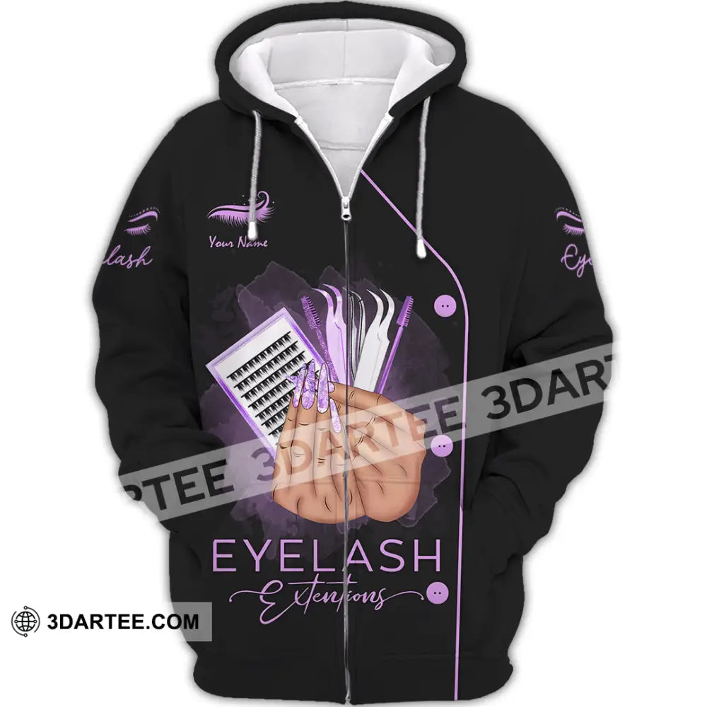 Unisex Shirt Custom Name Makeup Artist Eyelash Extension Beauty Salon T-Shirt Zipper Hoodie / S