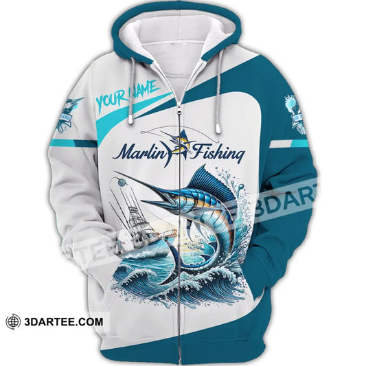 Unisex Shirt Custom Name Marlin Fishing Hoodie Polo Long Sleeve Zipper / S T-Shirt