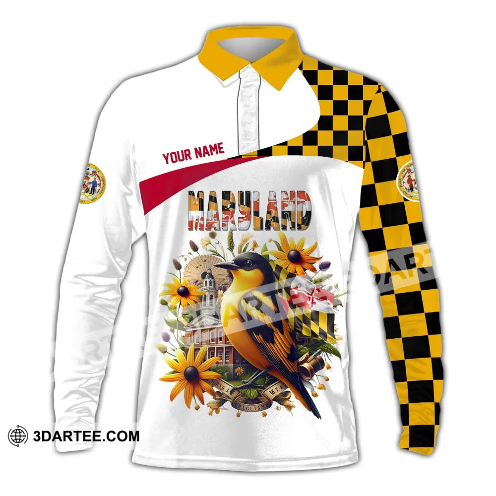 Unisex Shirt Custom Name Maryland Polo Long Sleeve Gift / S T-Shirt