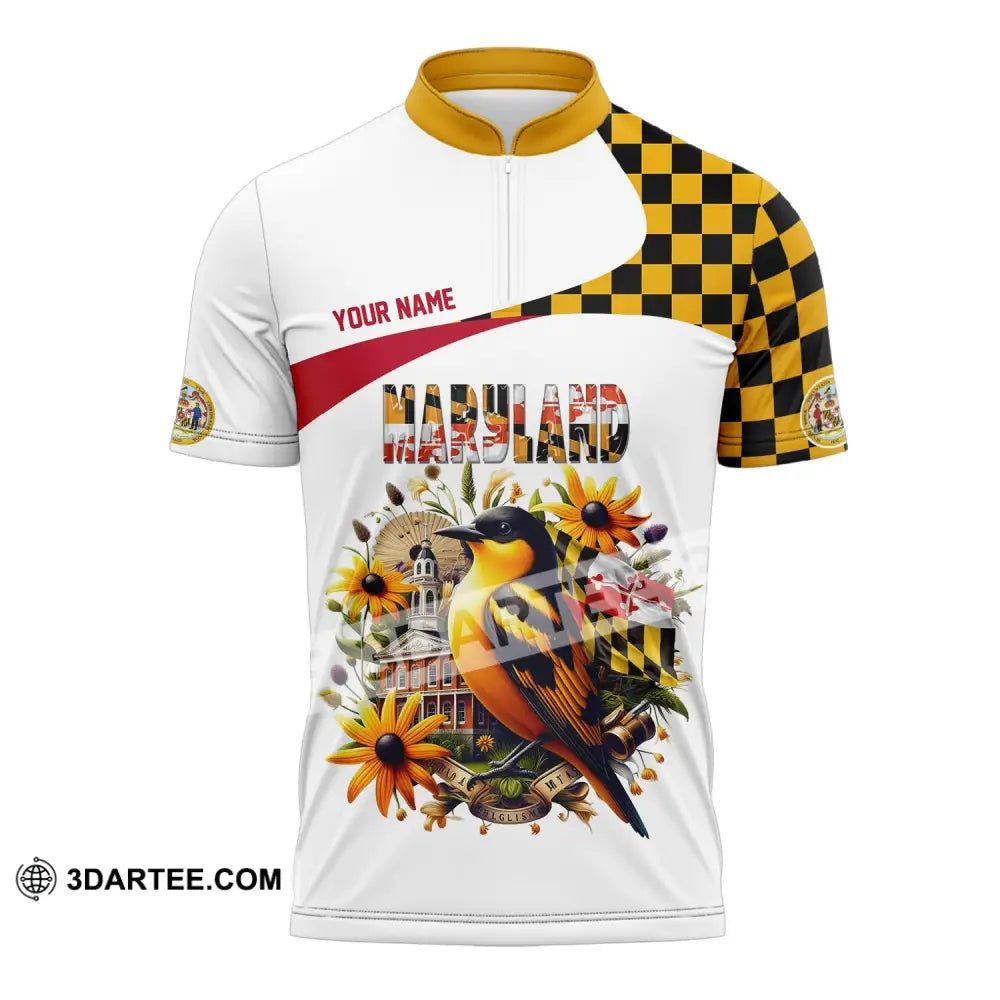 Unisex Shirt Custom Name Maryland Polo Long Sleeve Gift Zipper / S T-Shirt