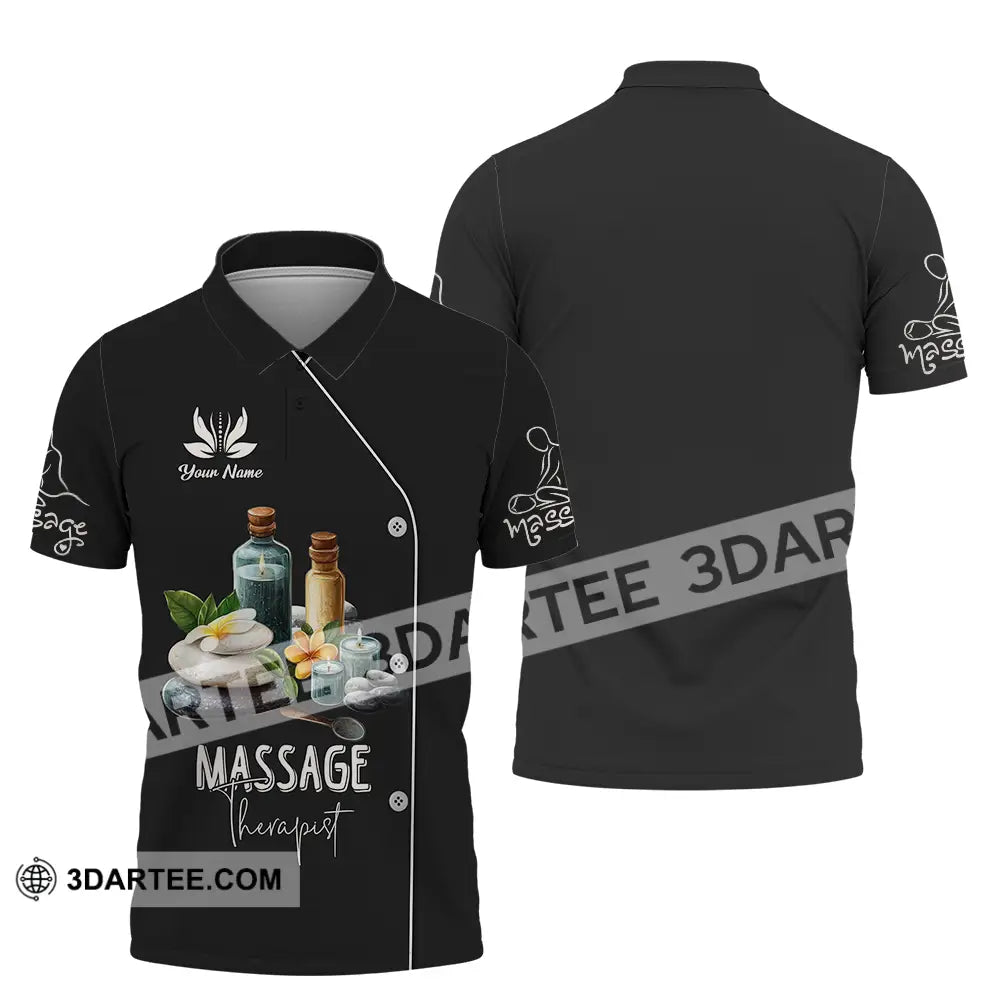 Unisex Shirt - Custom Name Massage Therapist Black Polo / S T-Shirt