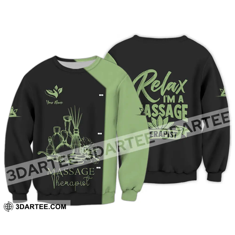 Unisex Shirt - Custom Name Massage Therapist Green Tea Long Sleeve / S T-Shirt