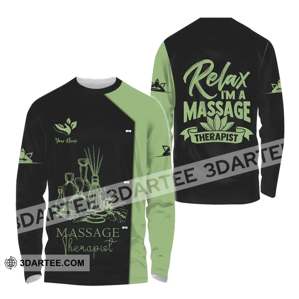 Unisex Shirt - Custom Name Massage Therapist Green Tea Long Sleeve / S T-Shirt