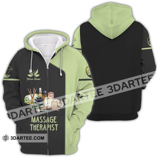 Unisex Shirt - Custom Name Massage Therapist Green Tea Zipper Hoodie / S T-Shirt