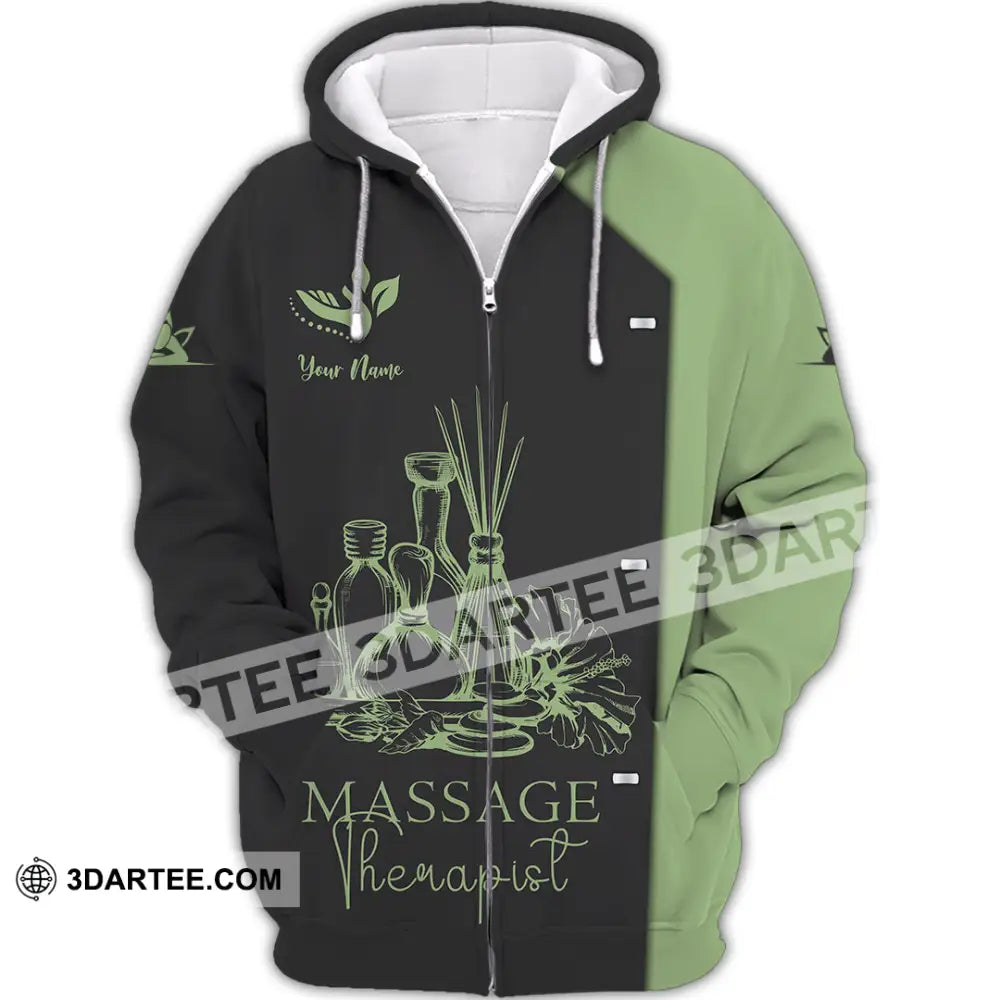 Unisex Shirt - Custom Name Massage Therapist Green Tea Zipper Hoodie / S T-Shirt