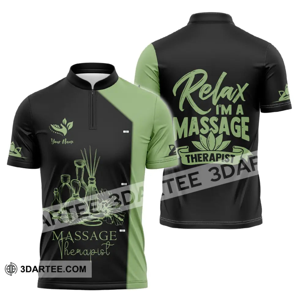 Unisex Shirt - Custom Name Massage Therapist Green Tea Zipper Polo / S T-Shirt