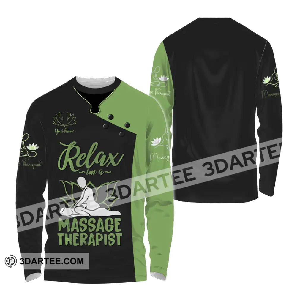 Unisex Shirt - Custom Name Massage Therapist Green Tools Long Sleeve / S T-Shirt