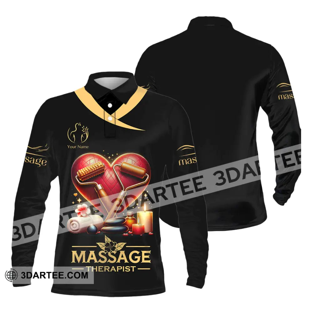 Unisex Shirt Custom Name Massage Therapist Long Sleeve Polo / S T-Shirt