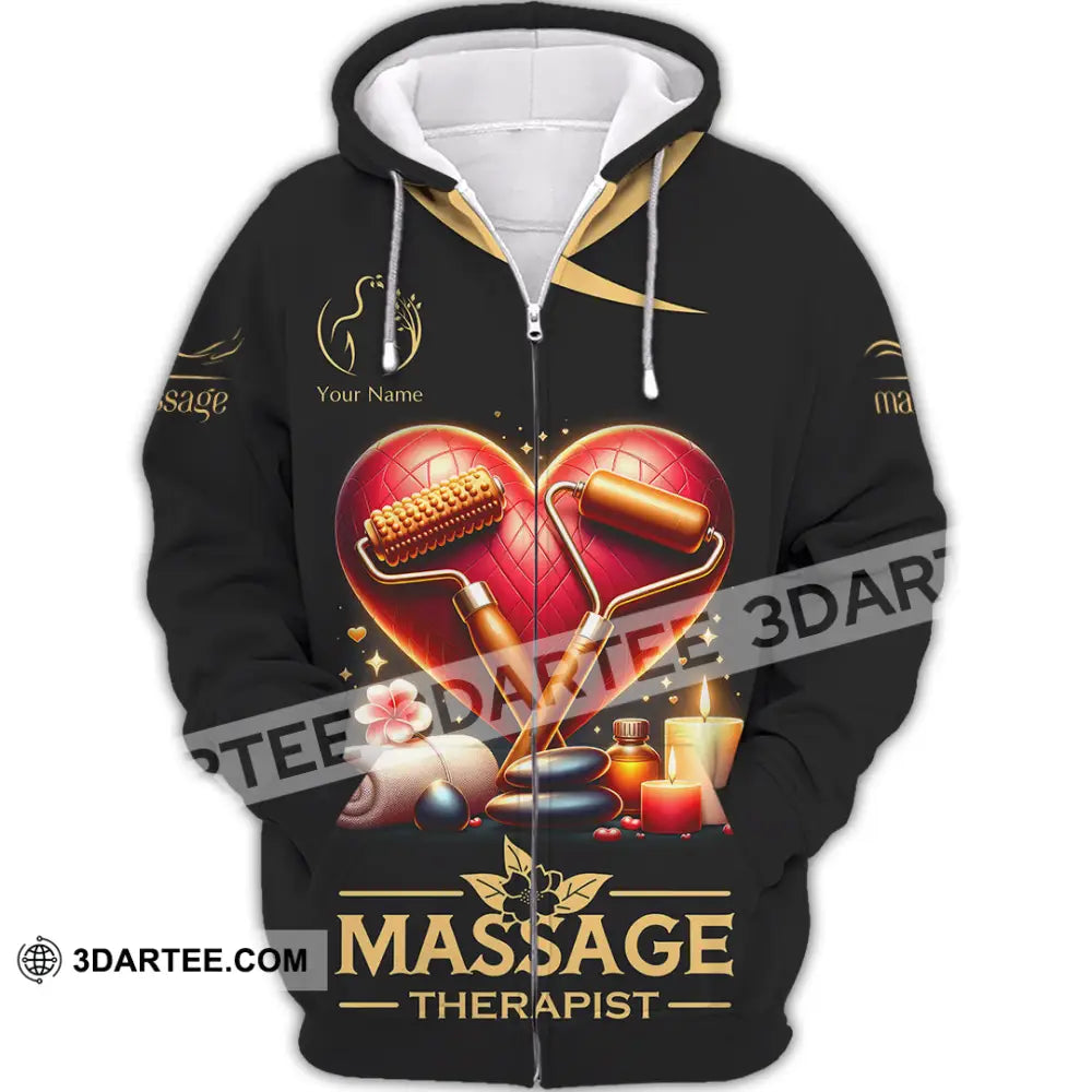 Unisex Shirt Custom Name Massage Therapist Long Sleeve Polo Zipper Hoodie / S T-Shirt