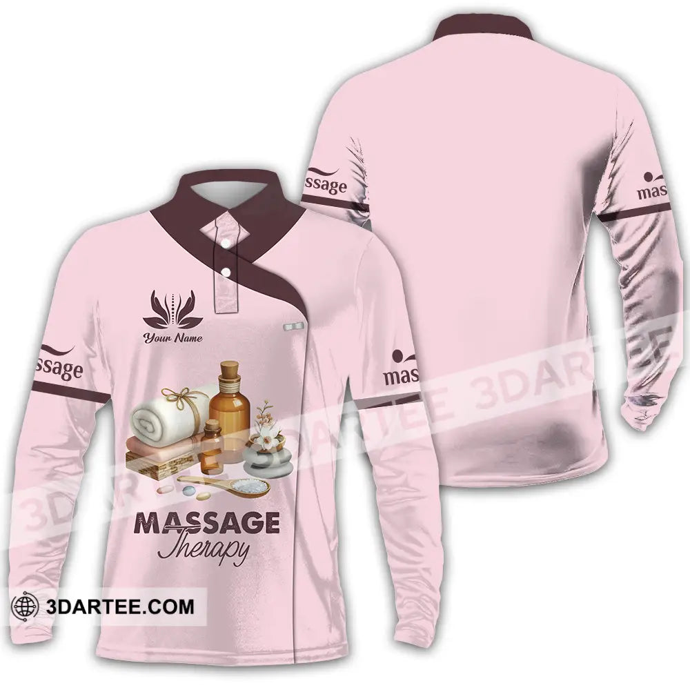 Unisex Shirt - Custom Name Massage Therapist Lotus Long Sleeve Polo / S T-Shirt