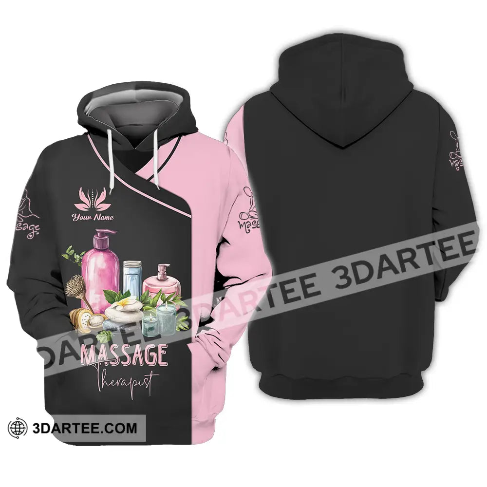 Unisex Shirt - Custom Name Massage Therapist Pink And Black Hoodie / S T-Shirt