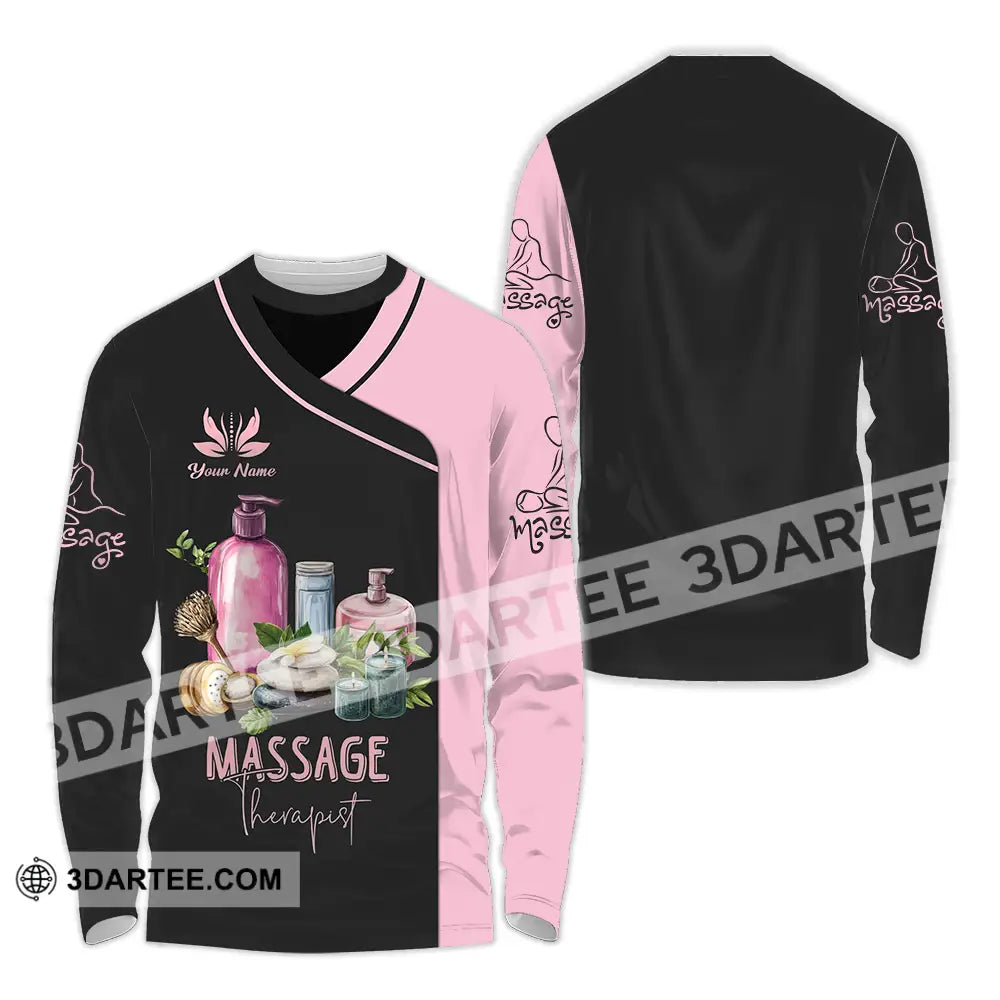 Unisex Shirt - Custom Name Massage Therapist Pink And Black Long Sleeve / S T-Shirt