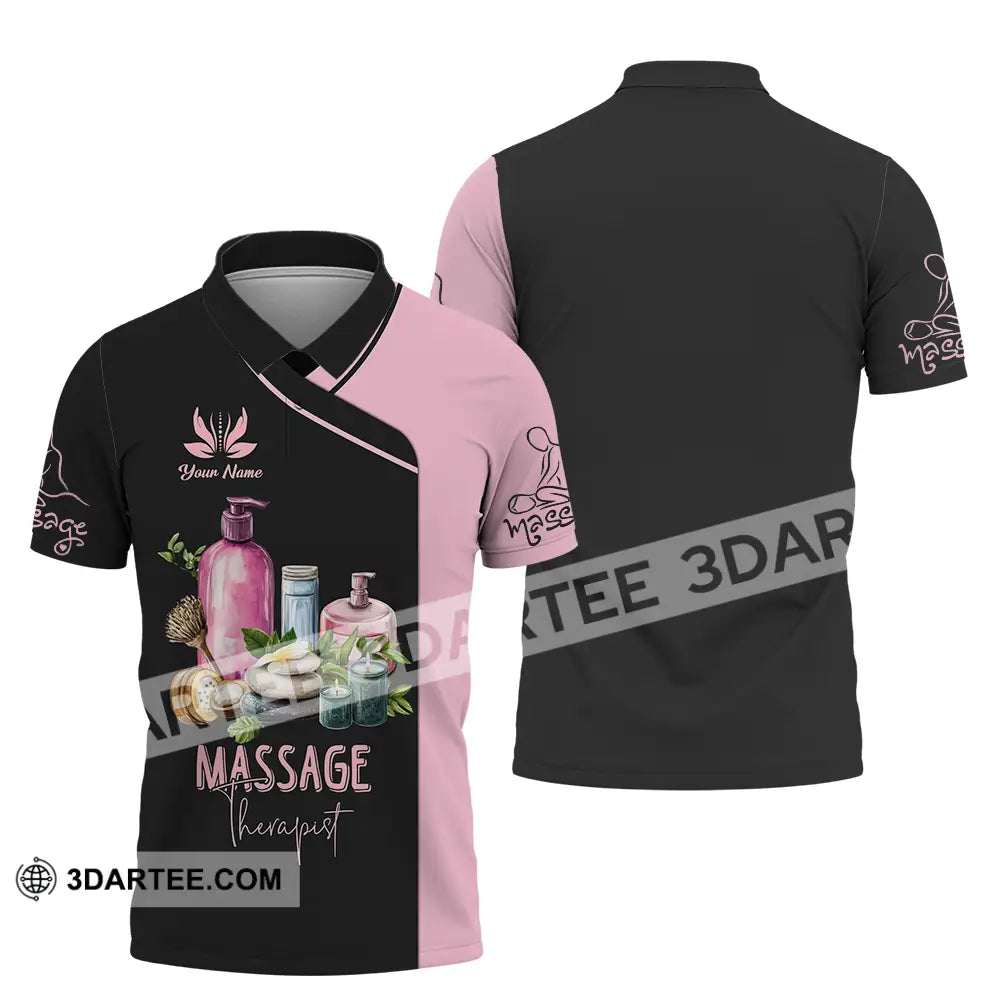 Unisex Shirt - Custom Name Massage Therapist Pink And Black Polo / S T-Shirt