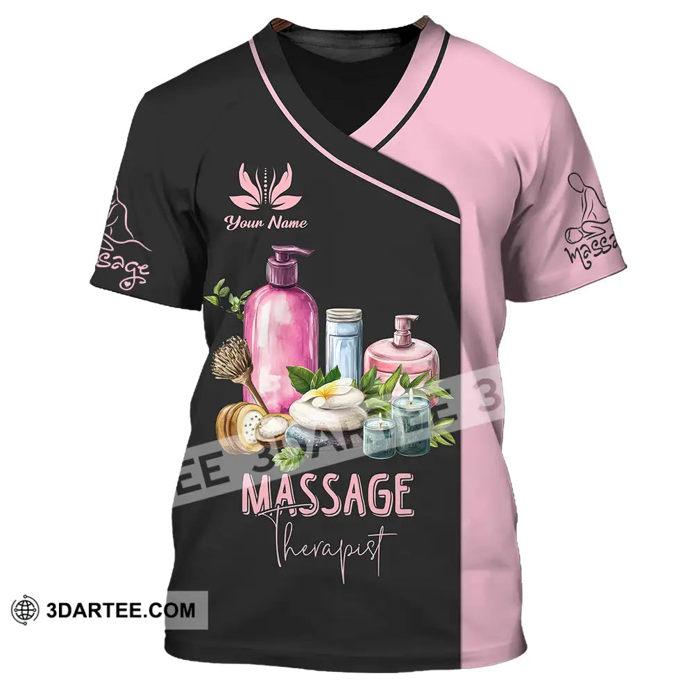 Unisex Shirt - Custom Name Massage Therapist Pink And Black T-Shirt / S T-Shirt