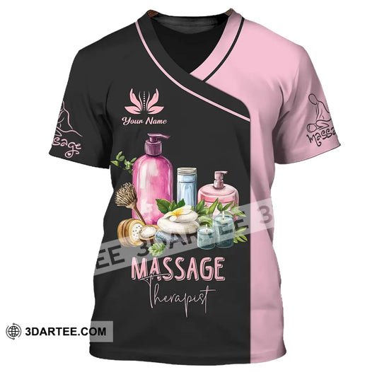 Unisex Shirt - Custom Name Massage Therapist Pink And Black T-Shirt / S T-Shirt