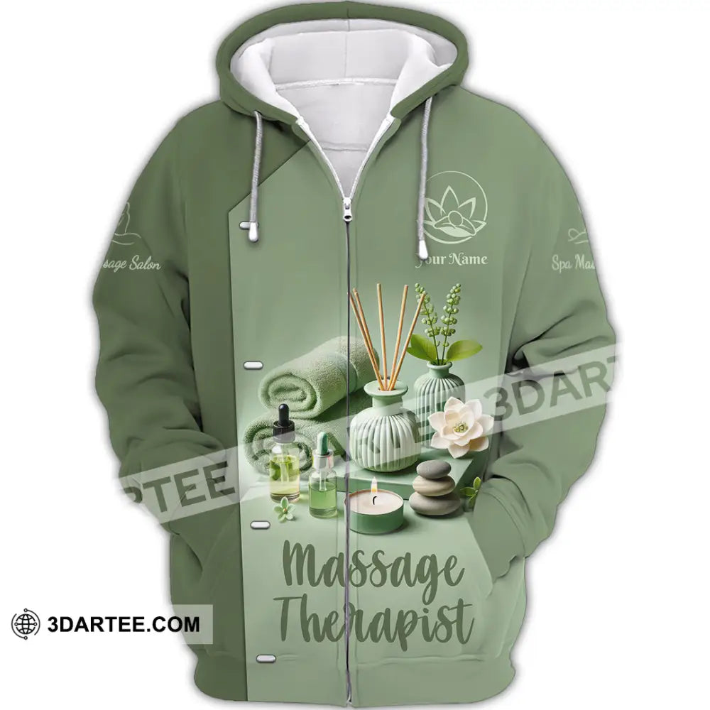 Unisex Shirt Custom Name Massage Therapist Polo Long Sleeve Zipper Hoodie / S T-Shirt