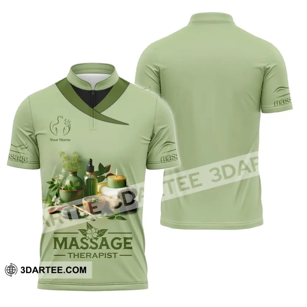 Unisex Shirt Custom Name Massage Therapist Polo Long Sleeve Zipper / S T-Shirt