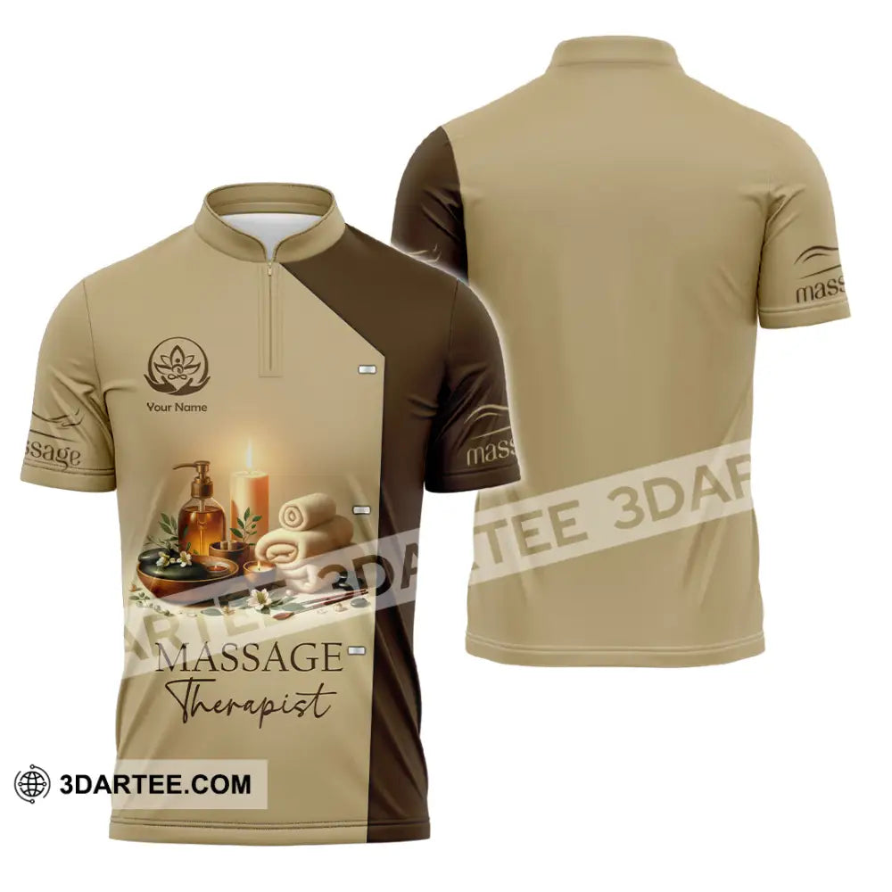 Unisex Shirt Custom Name Massage Therapist Polo Long Sleeve Zipper / S T-Shirt