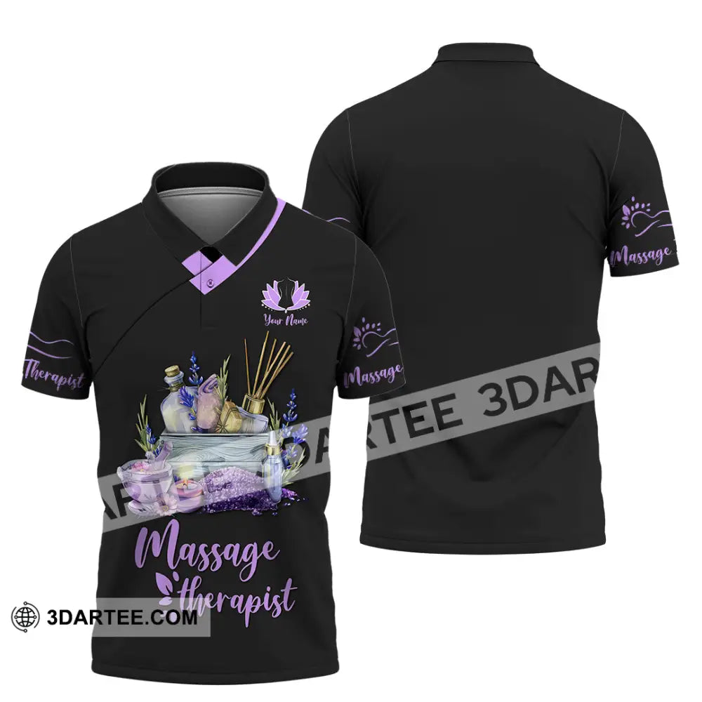 Unisex Shirt - Custom Name Massage Therapist Purple Line Polo / S T-Shirt