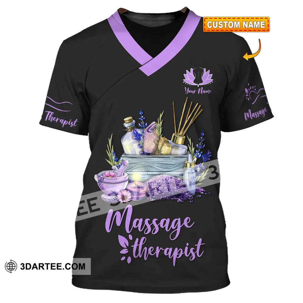 Unisex Shirt - Custom Name Massage Therapist Purple Line T-Shirt