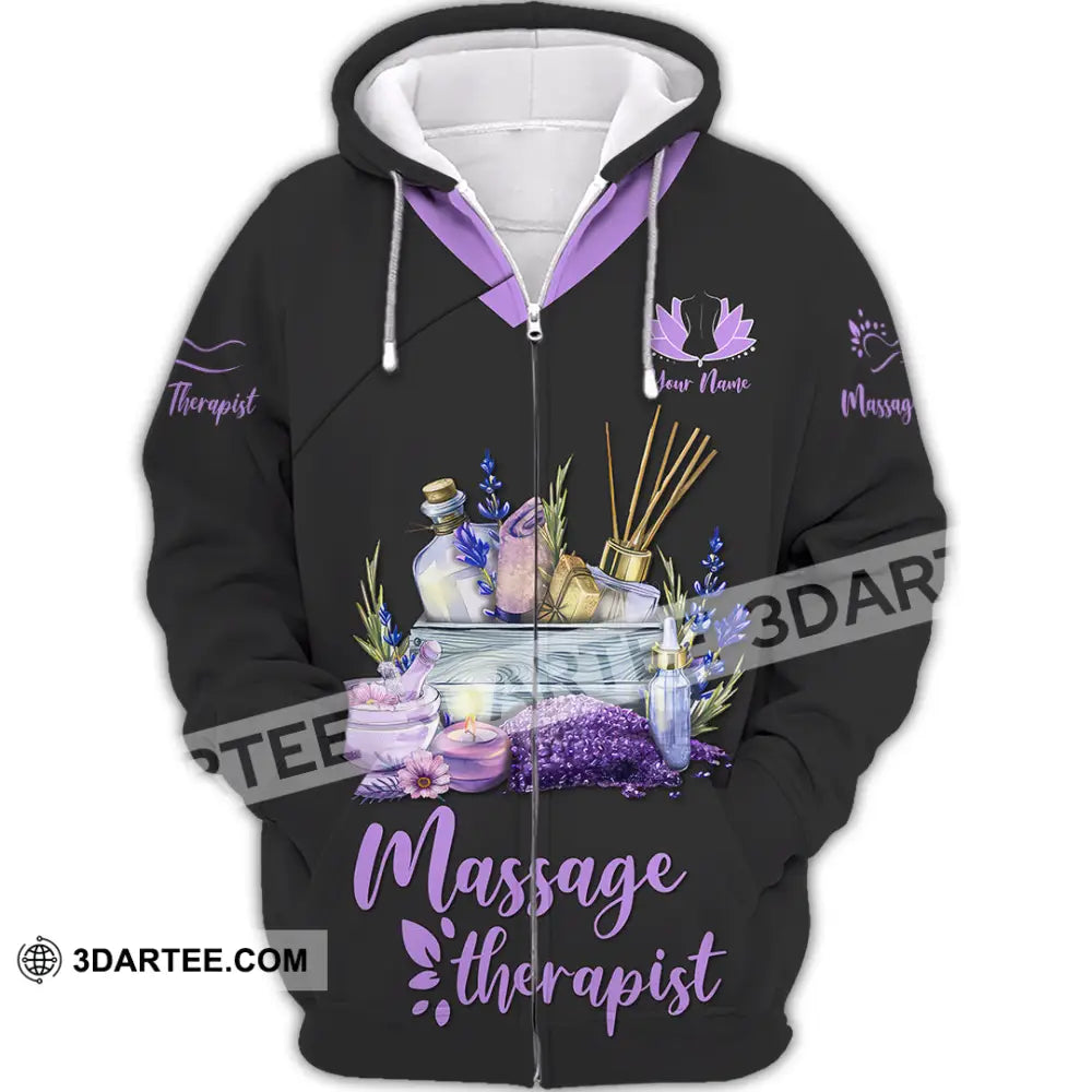 Unisex Shirt - Custom Name Massage Therapist Purple Line Zipper Hoodie / S T-Shirt