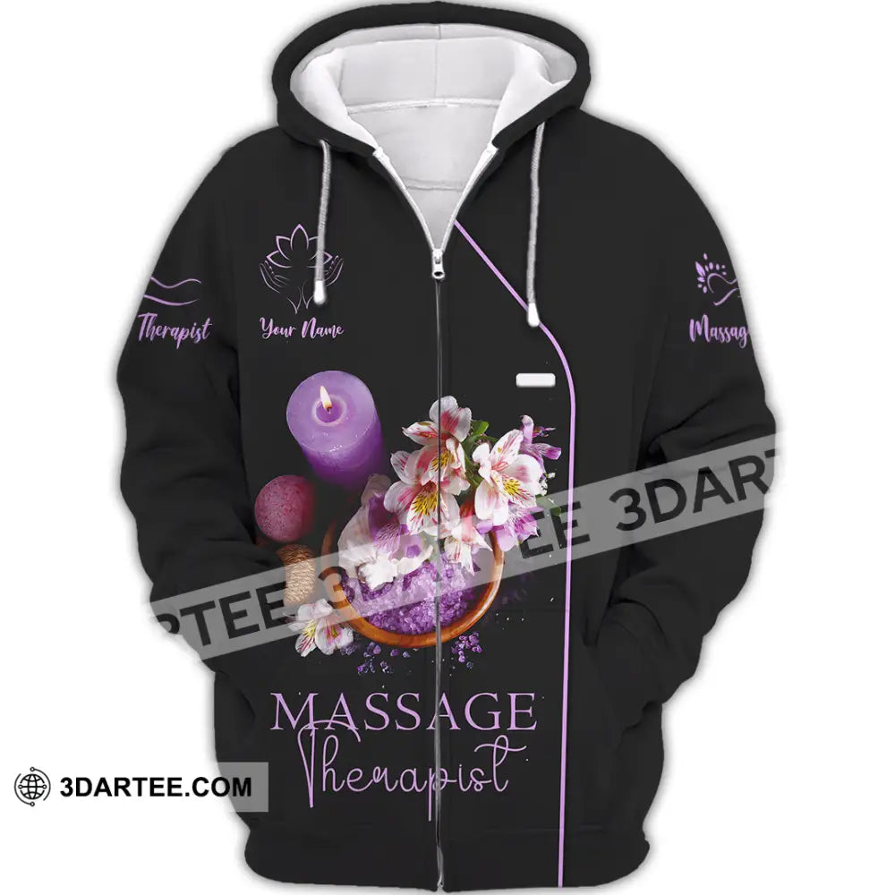 Unisex Shirt - Custom Name Massage Therapist Soft Purple Zipper Hoodie / S T-Shirt