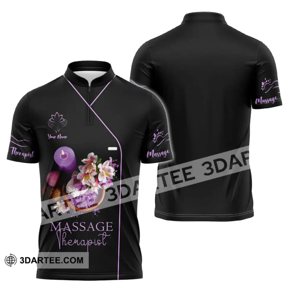 Unisex Shirt - Custom Name Massage Therapist Soft Purple Zipper Polo / S T-Shirt