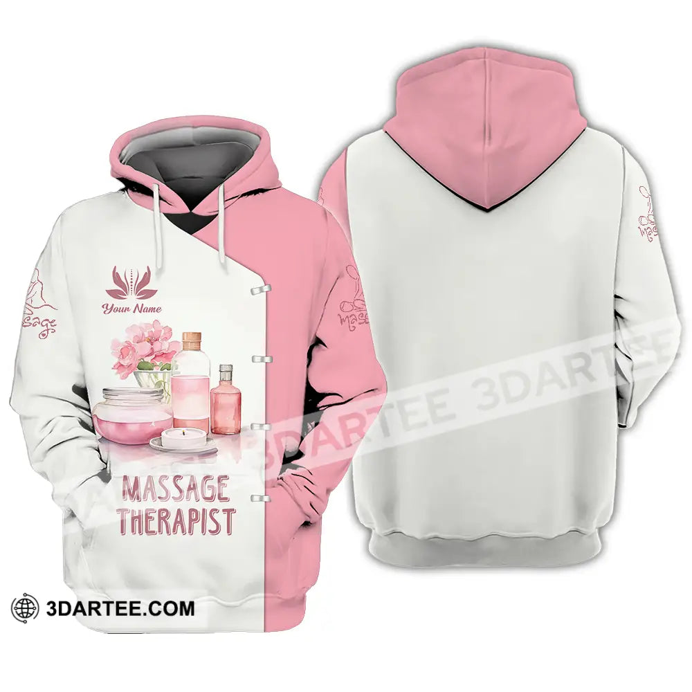 Unisex Shirt - Custom Name Massage Therapist White And Light Pink Hoodie / S T-Shirt