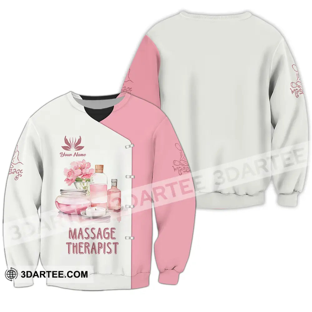 Unisex Shirt - Custom Name Massage Therapist White And Light Pink Long Sleeve / S T-Shirt