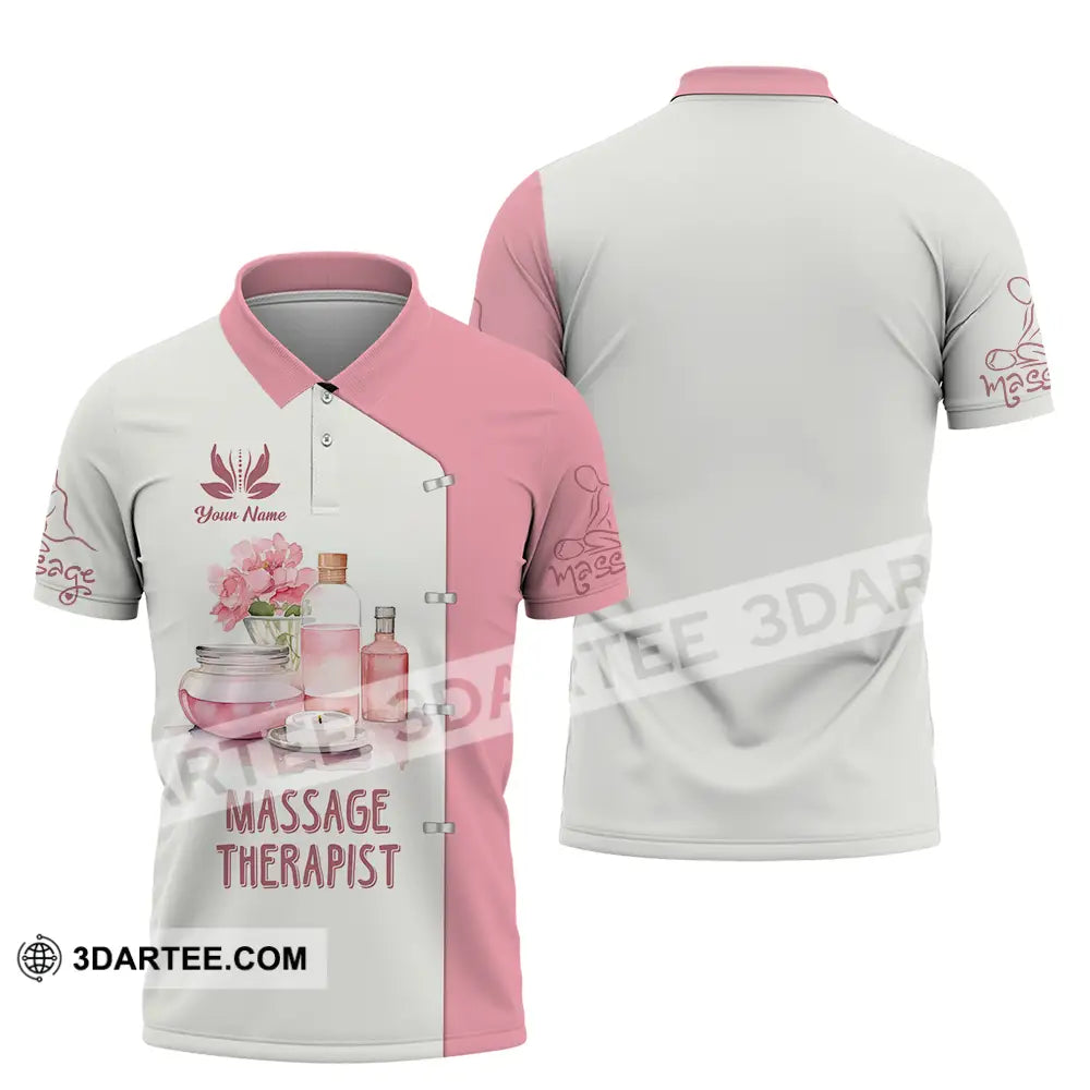 Unisex Shirt - Custom Name Massage Therapist White And Light Pink Polo / S T-Shirt