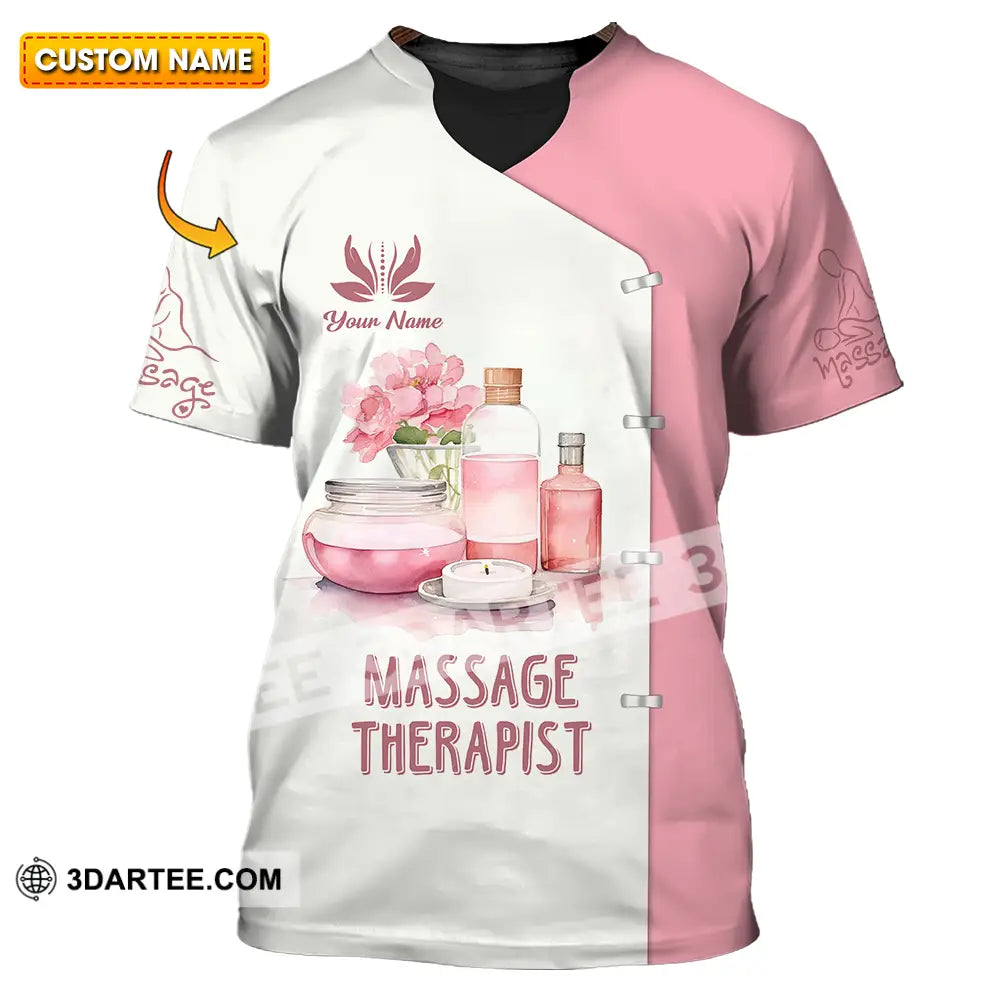 Unisex Shirt - Custom Name Massage Therapist White And Light Pink T-Shirt