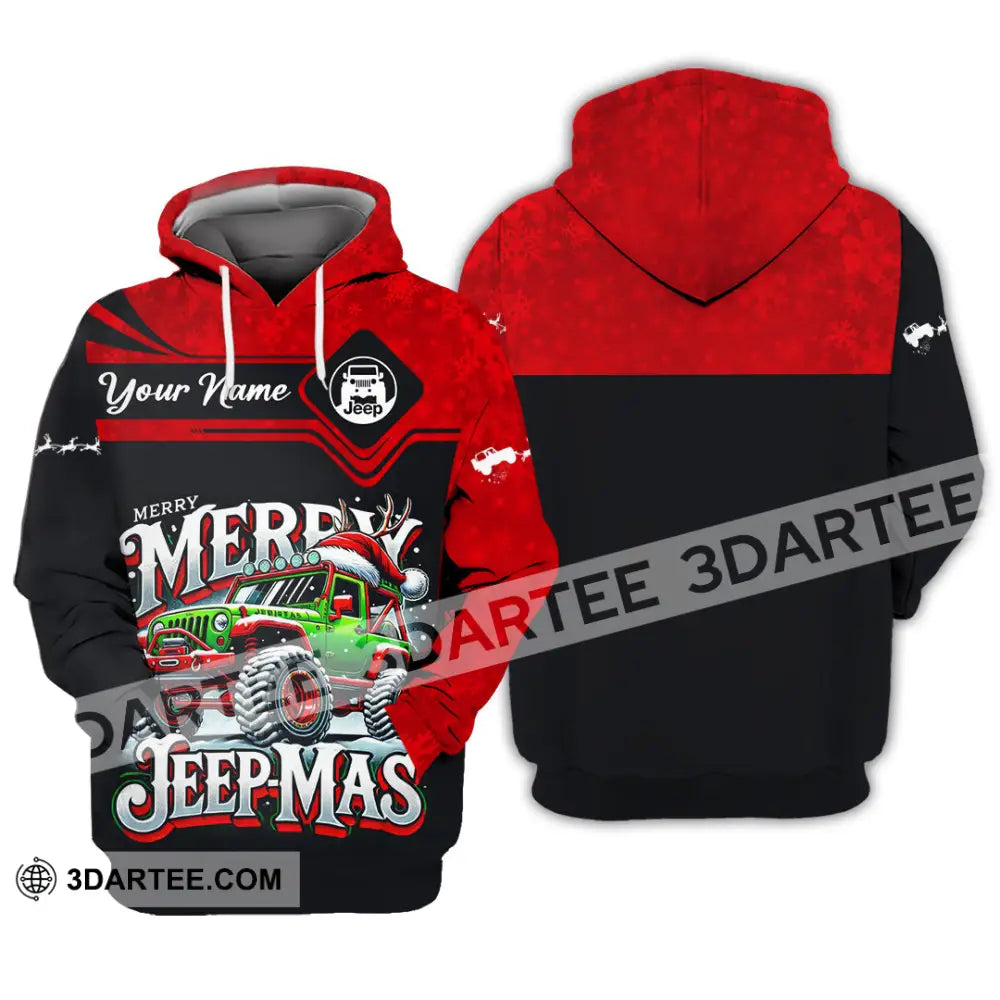 Unisex Shirt Custom Name Merry Jeepmas Christmas Polo Long Sleeve Gift For Jeep Lover Hoodie / S