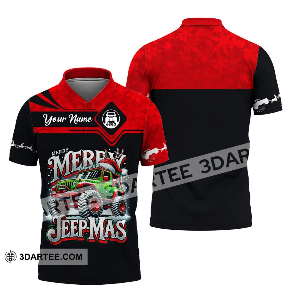 Unisex Shirt Custom Name Merry Jeepmas Christmas Polo Long Sleeve Gift For Jeep Lover / S T-Shirt