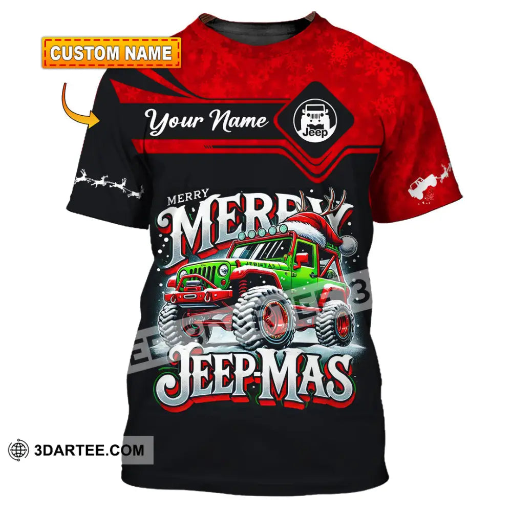 Unisex Shirt Custom Name Merry Jeepmas Christmas Polo Long Sleeve Gift For Jeep Lover T-Shirt