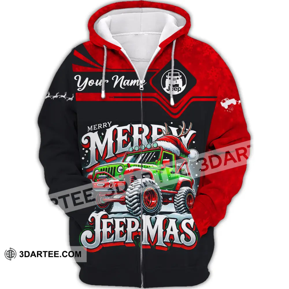 Unisex Shirt Custom Name Merry Jeepmas Christmas Polo Long Sleeve Gift For Jeep Lover Zipper Hoodie