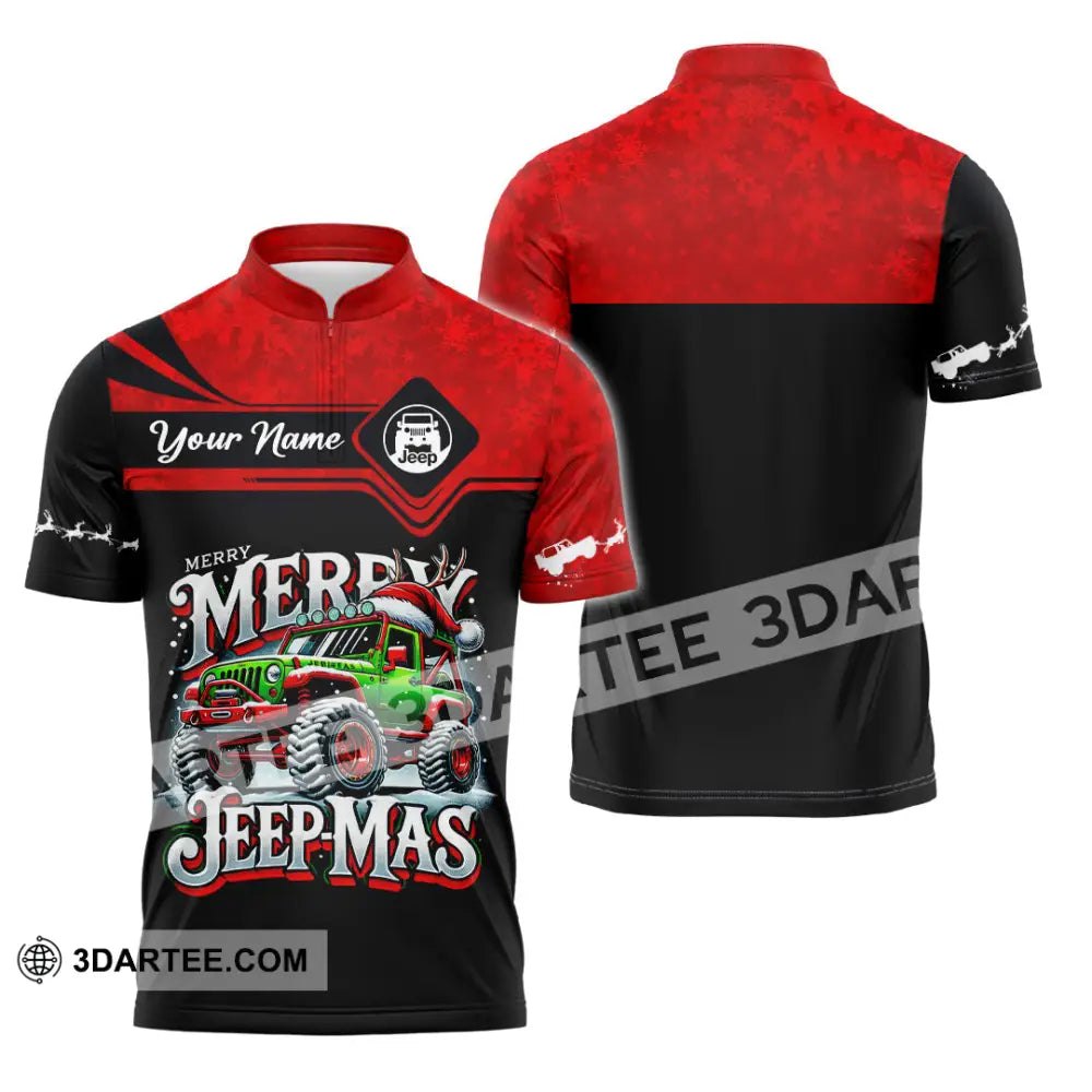 Unisex Shirt Custom Name Merry Jeepmas Christmas Polo Long Sleeve Gift For Jeep Lover Zipper / S