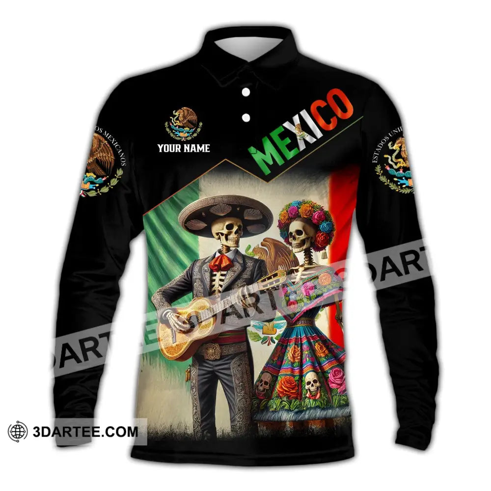 Unisex Shirt - Custom Name Mexico Couple Long Sleeve Polo / S T-Shirt