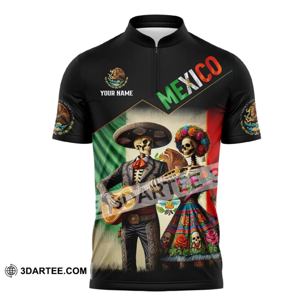 Unisex Shirt - Custom Name Mexico Couple Zipper Polo / S T-Shirt
