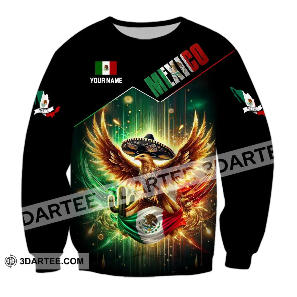 Unisex Shirt - Custom Name Mexico Flag And Icon Long Sleeve / S T-Shirt