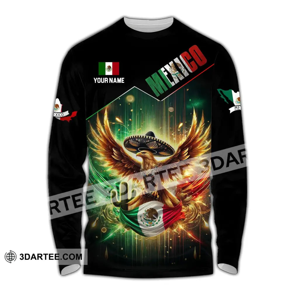 Unisex Shirt - Custom Name Mexico Flag And Icon Long Sleeve / S T-Shirt