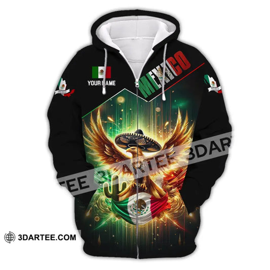 Unisex Shirt - Custom Name Mexico Flag And Icon Zipper Hoodie / S T-Shirt