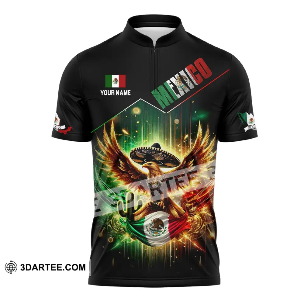 Unisex Shirt - Custom Name Mexico Flag And Icon Zipper Polo / S T-Shirt