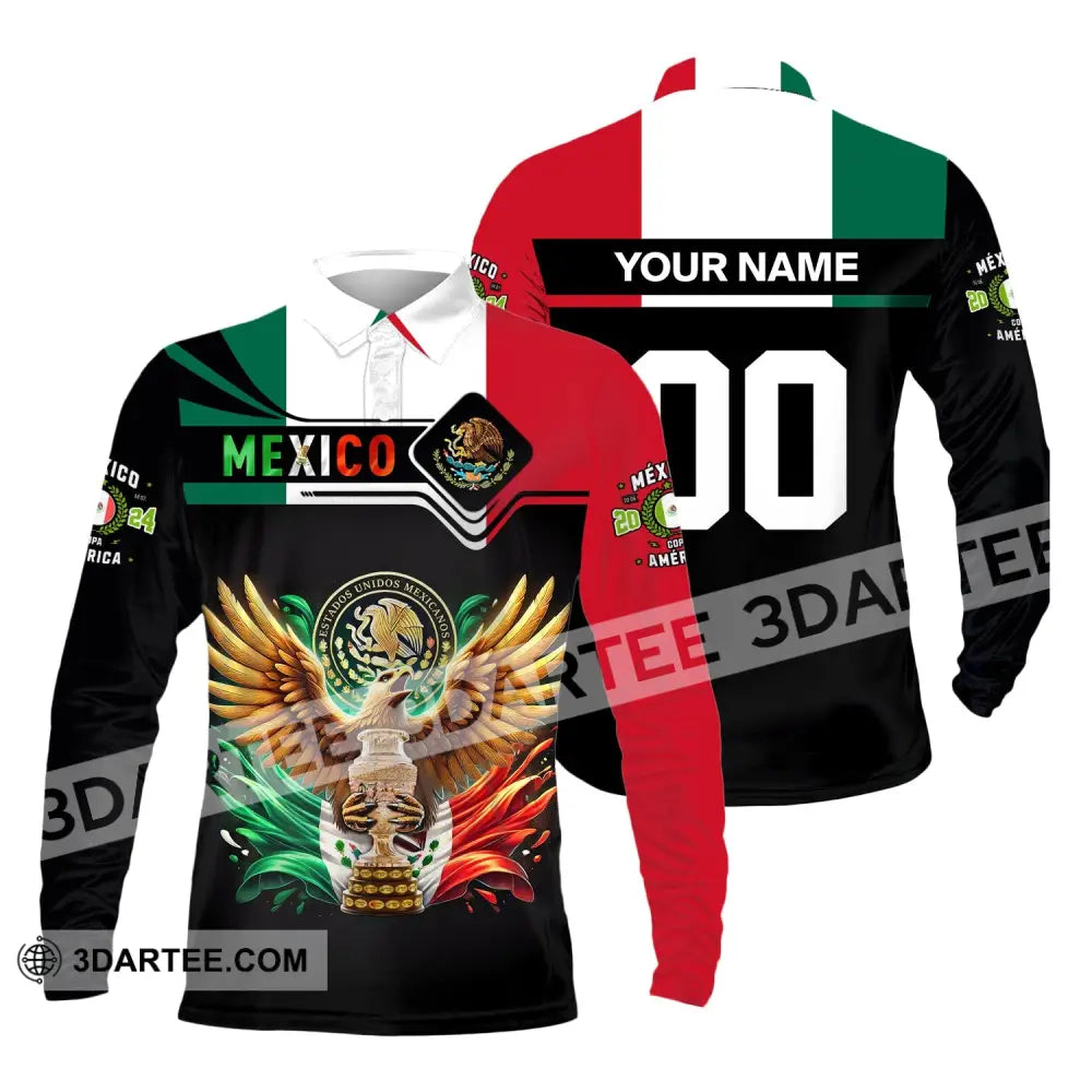 Unisex Shirt Custom Name Mexico Polo Long Sleeve For Mexican / S T-Shirt