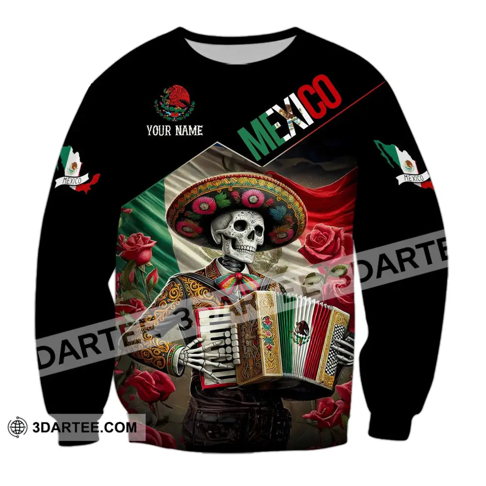 Unisex Shirt - Custom Name Mexico Skull Long Sleeve / S T-Shirt