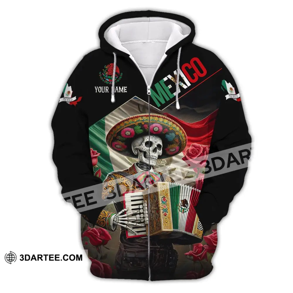 Unisex Shirt - Custom Name Mexico Skull Zipper Hoodie / S T-Shirt