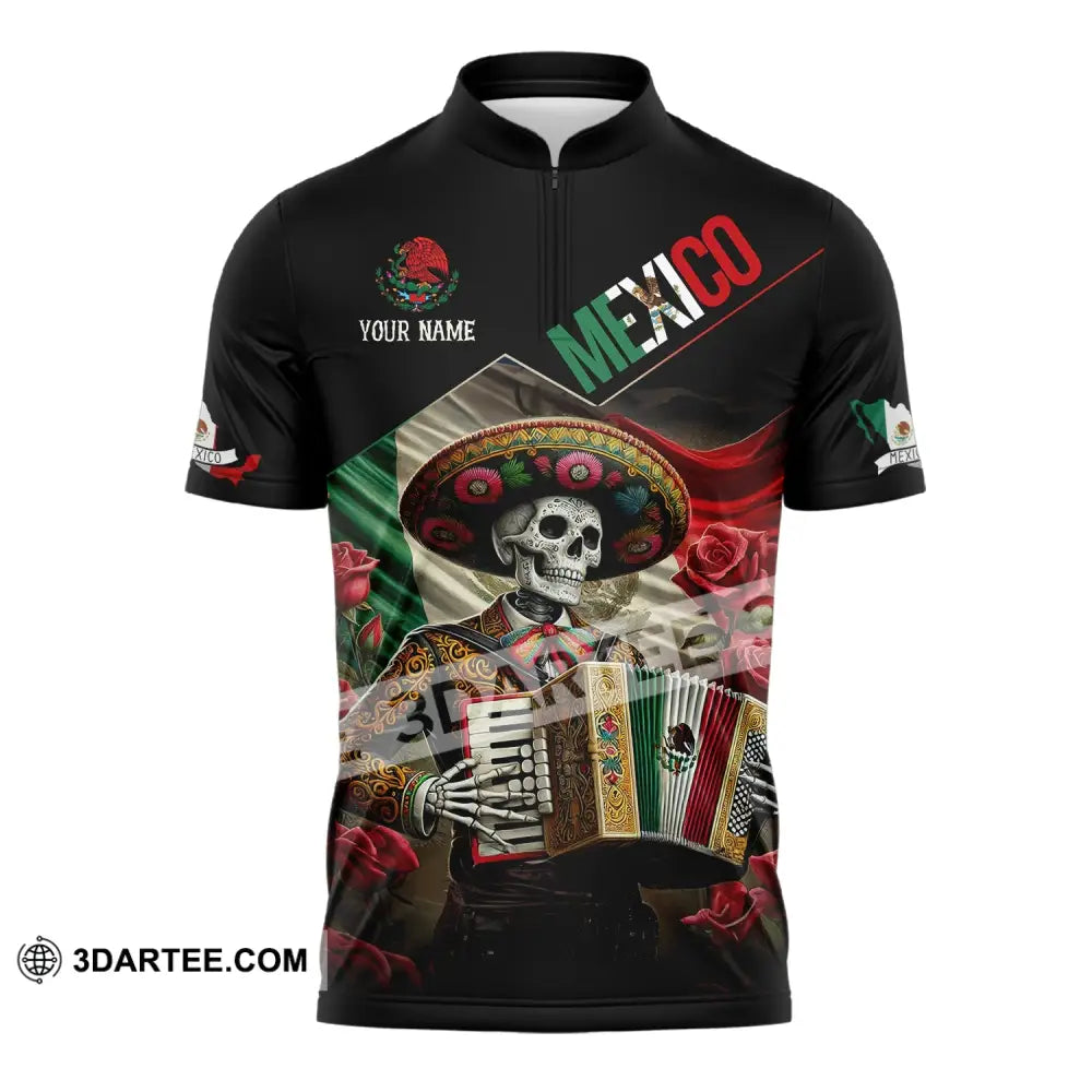 Unisex Shirt - Custom Name Mexico Skull Zipper Polo / S T-Shirt