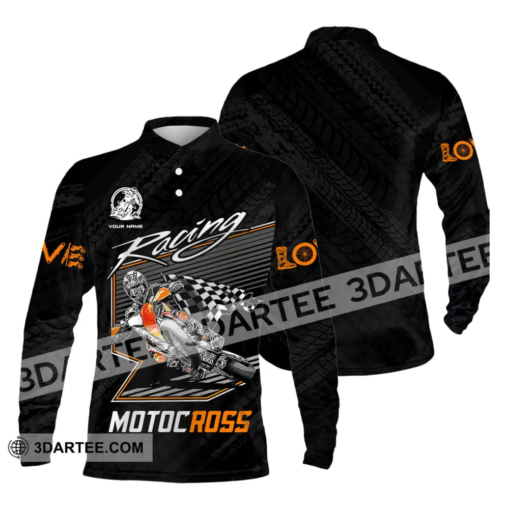 Unisex Shirt - Custom Name Motobike For Player Racing Long Sleeve Polo / S T-Shirt