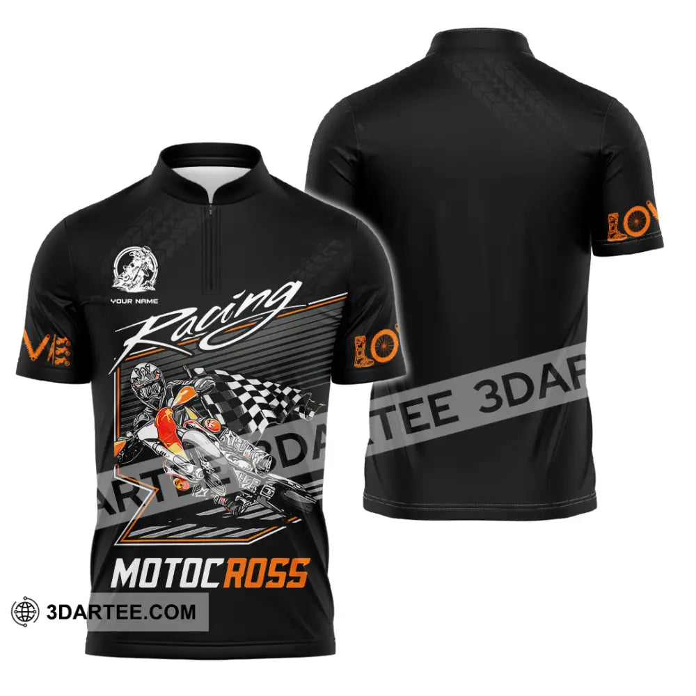 Unisex Shirt - Custom Name Motobike For Player Racing Zipper Polo / S T-Shirt