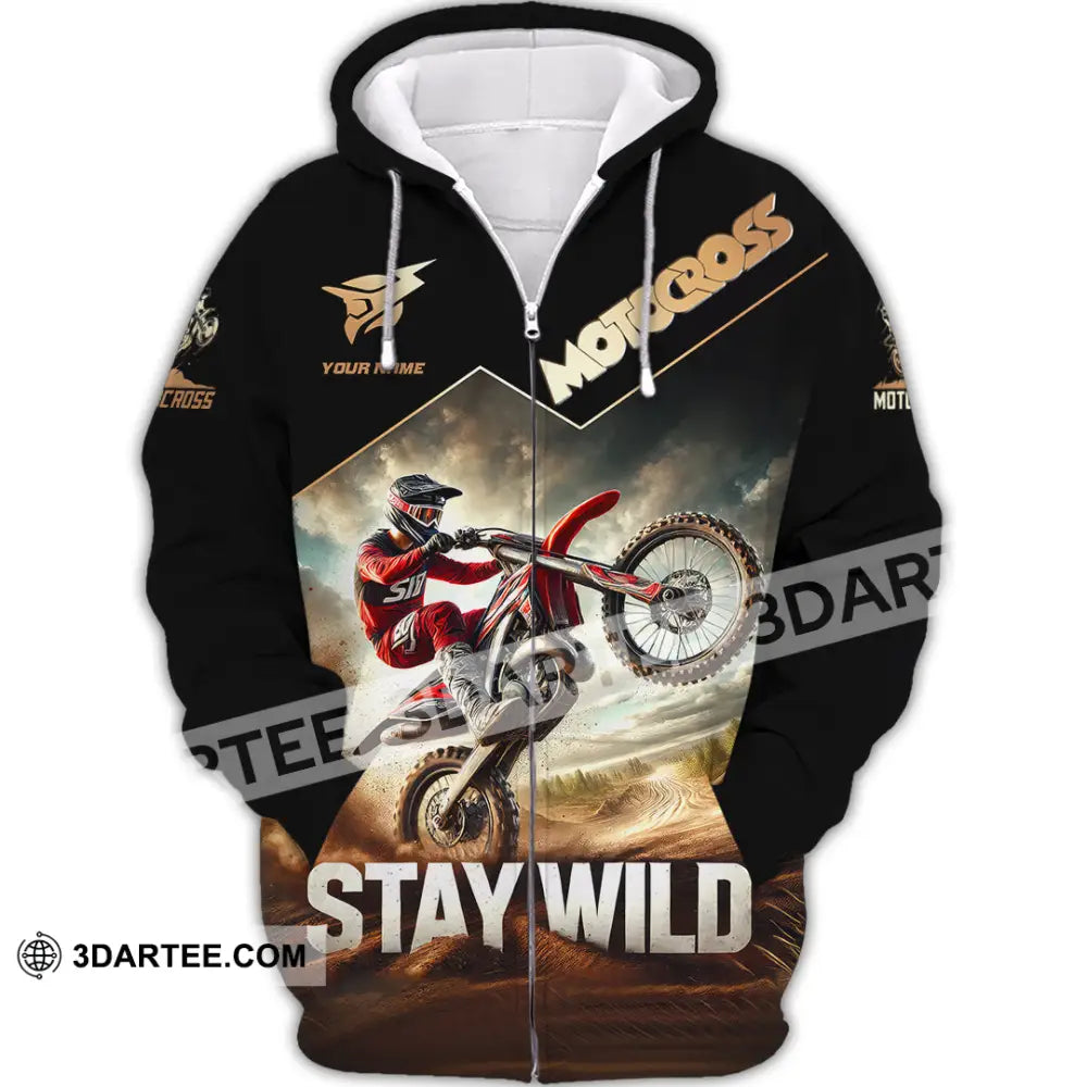 Unisex Shirt Custom Name Motocross Polo Long Sleeve Zipper Hoodie / S T-Shirt